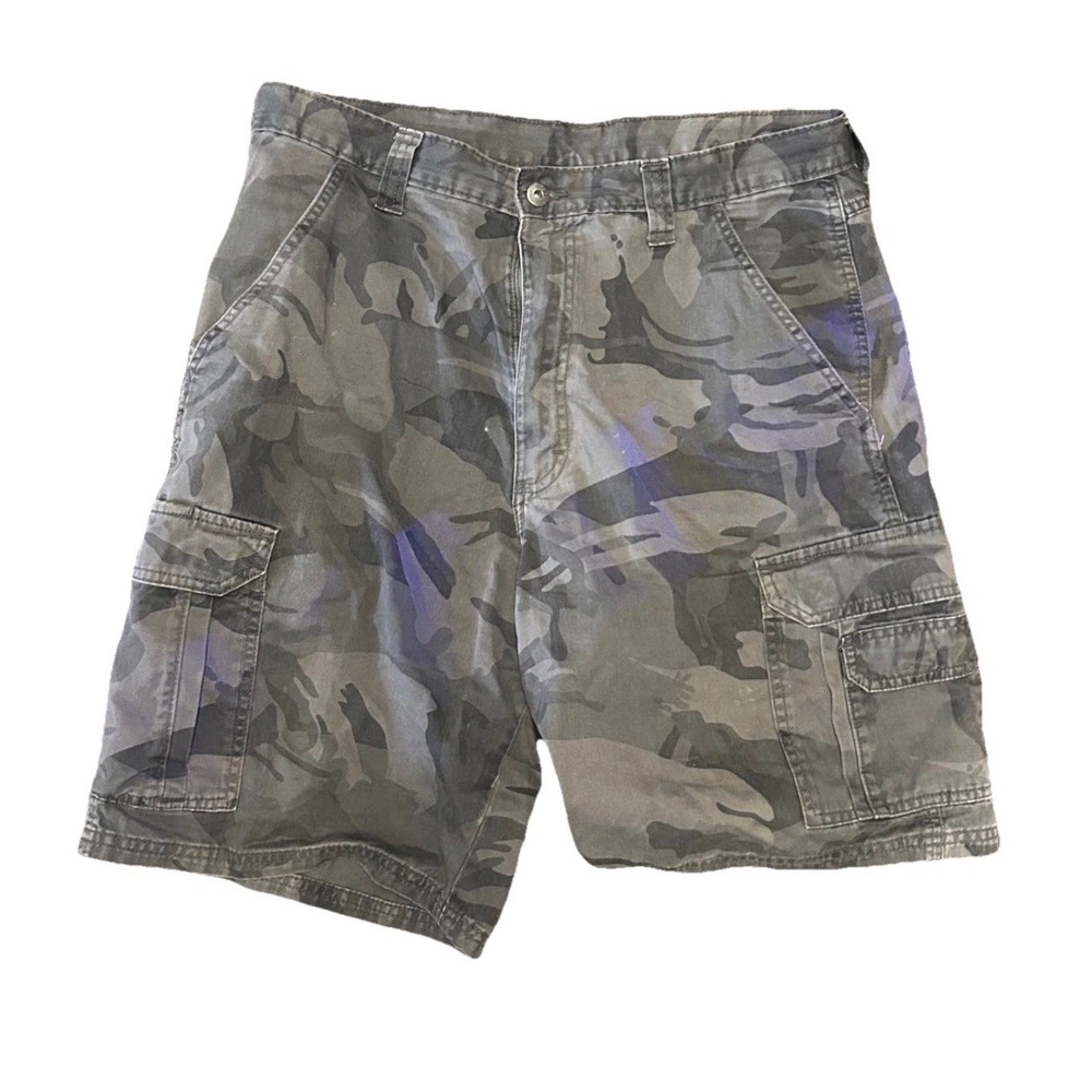 Wrangler Mens Grey Camo Cargo Shorts Size 34 60ORBJ9 Relaxed Fit Utility
